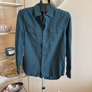 Vans‎ Classic Fit Button Up Shirt Small Teal Green 100% Cotton Long Sleeve